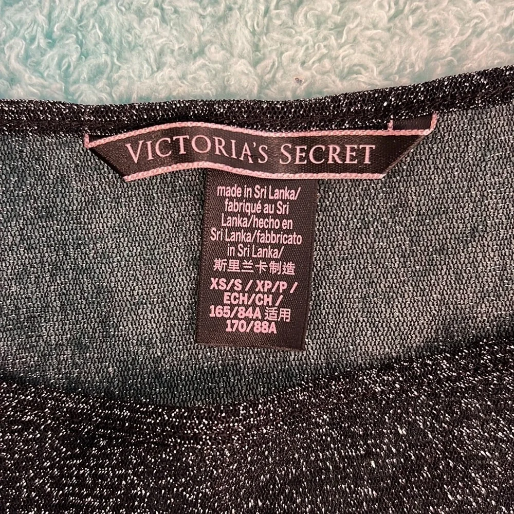 🔥Victoria’s Secret Women’s Translucent Black Glitter Long Sleeve Top Size XS EC🔥